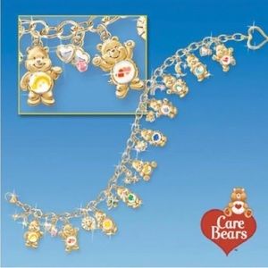 CARE BEARS 24k Gold Charm Bracelet, Swarovski Crystal, RARE, Bradford Exchange